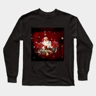 Santa Claus with gifts and christmas flower Long Sleeve T-Shirt